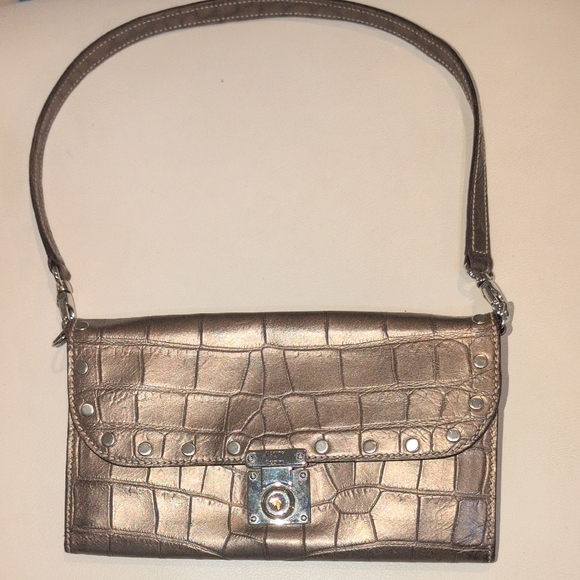Dooney & Bourke Handbags - Dooney & Bourke Metallic Croc-Embossed   With Removable Strap . Wallet Or Clutch